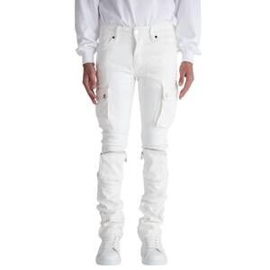 NEW PHEELINGS men's never look back cargo flare stack denim jean in white